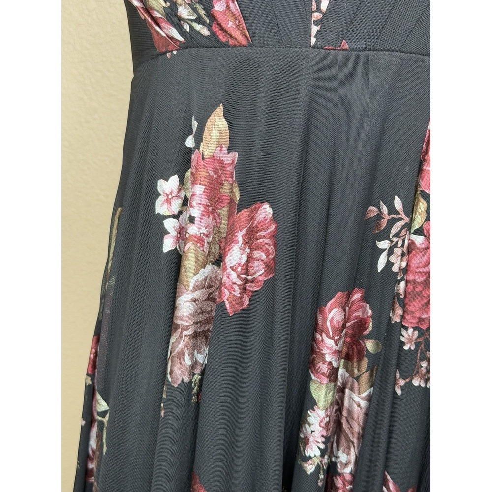 Betsy & Adam Floral Maxi Dress Sz 6 Black Pink Halter Empire Waist Formal - Picture 3 of 8